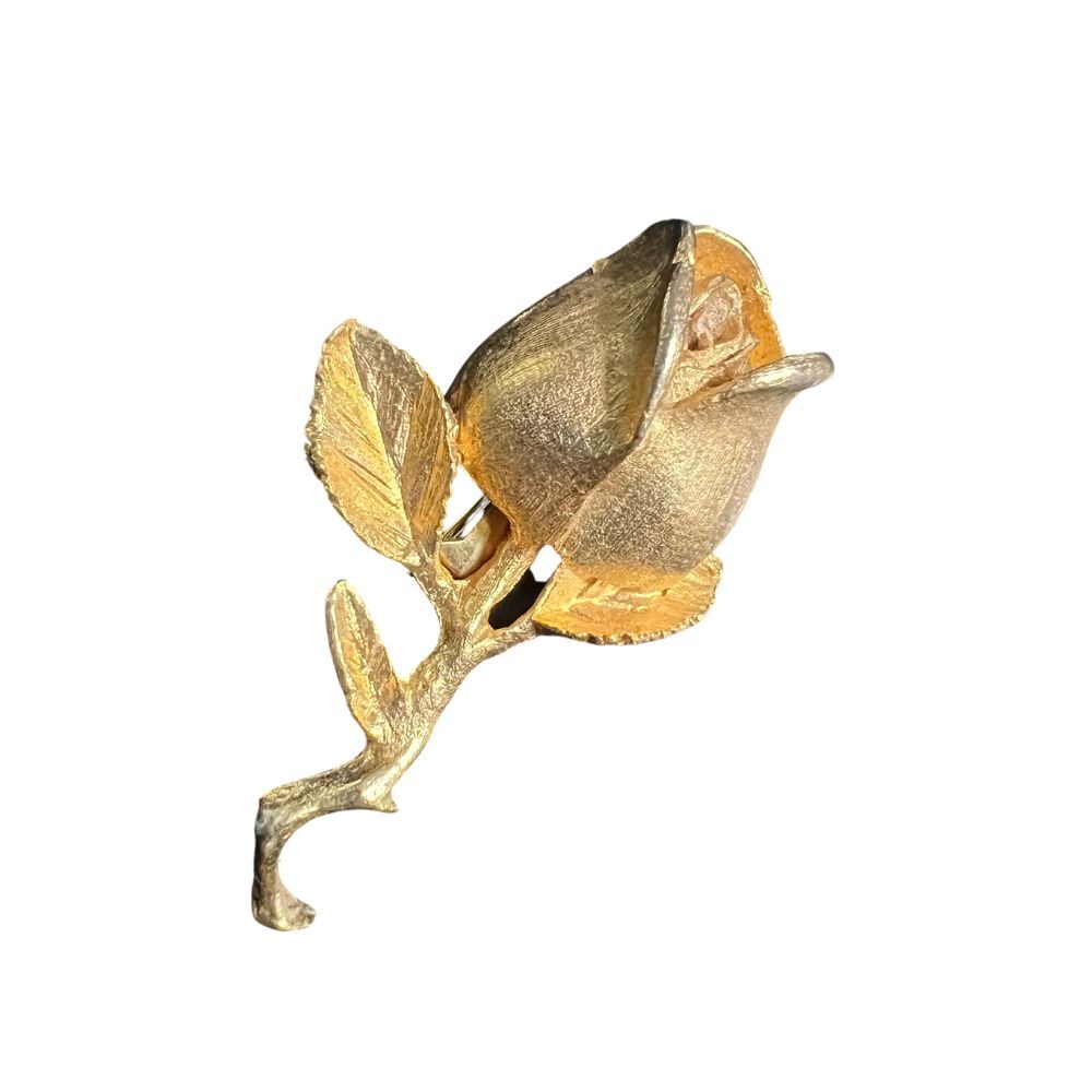 VTG SIGNED DFA 2" ROSE TEXTURED FLORAL leaf Brooch Pin brushed gold tone metal